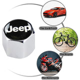 JEEP Set LOGO Black Emblems with Silver Tire Wheel Valves Air Caps Keychain - US SELLER