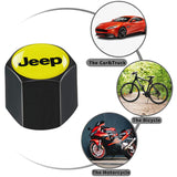 JEEP LOGO Set Emblems with Black Wheel Tire Valves Air Caps Keychain - US SELLER