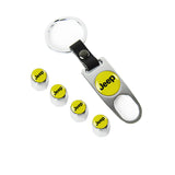JEEP LOGO Set Emblems with Silver Wheel Tire Valves Air Caps Keychain - US SELLER