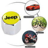 JEEP LOGO Set Emblems with Silver Wheel Tire Valves Air Caps Keychain - US SELLER