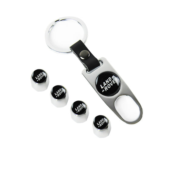 Land Rover Universal Car SUV Wheel Tire Valves Dust Stem Air Caps Keychain Emblem Silver Set