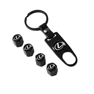 Lexus Universal Car SUV Wheel Tire Valves Dust Stem Air Caps Keychain Emblem Black Set