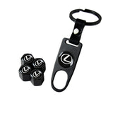 Lexus Universal Car SUV Wheel Tire Valves Dust Stem Air Caps Keychain Emblem Black Set