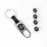 LEXUS Set LOGO Emblems with Silver Keychain Tire Wheel Valves Air Caps - US SELLER