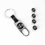 LEXUS Set LOGO Emblems with Silver Tire Wheel Valves Air Caps Keychain - US SELLER