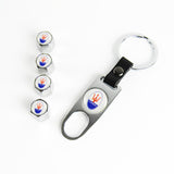 MASERATI Universal Car SUV Wheel Tire Valves Dust Stem Air Caps Keychain Emblem Silver Set