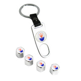 MASERATI Universal Car SUV Wheel Tire Valves Dust Stem Air Caps Keychain Emblem Silver Set