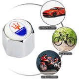 MASERATI Universal Car SUV Wheel Tire Valves Dust Stem Air Caps Keychain Emblem Silver Set