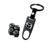 Mazda Set LOGO Emblems with Black Keychain Wheel Tire Valves Air Caps - US SELLER