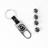 Mazda Universal Car SUV Wheel Tire Valves Dust Stem Air Caps Keychain Emblem Silver Set