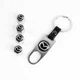 Mazda Set LOGO Emblems with Silver Keychain Wheel Tire Valves Air Caps - US SELLER