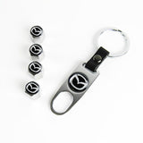 Mazda Set LOGO Emblems with Wheel Tire Valves Air Caps Silver Keychain- US SELLER