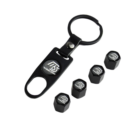 MS Mazda Speed Universal Car SUV Wheel Tire Valves Dust Stem Air Caps Keychain Emblem Black Set