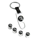 MS Mazda Speed Universal Car SUV Wheel Tire Valves Dust Stem Air Caps Keychain Emblem Silver Set