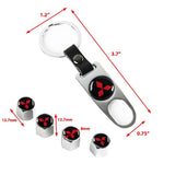 MITSUBISHI LOGO Set Emblems with Silver Keychain Tire Wheel Valves Air Caps - US SELLER