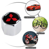 MITSUBISHI LOGO Set Emblems with Silver Wheel Tire Valves Air Caps Keychain - US SELLER