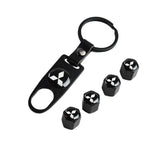 MITSUBISHI Set LOGO Emblems with Black Keychain Tire Wheel Valves Air Caps - US SELLER