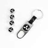 Silver MITSUBISHI Universal Car SUV Wheel Tire Valves Dust Stem Air Caps Keychain Emblem Set