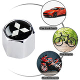 Silver MITSUBISHI Universal Car SUV Wheel Tire Valves Dust Stem Air Caps Keychain Emblem Set