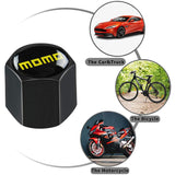 MOMO Sports Universal Car SUV Wheel Tire Valves Dust Stem Air Caps Keychain Emblem Black Set