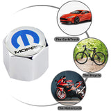 Mopar "M" Logo Universal Silver Car SUV Wheel Tire Valves Dust Stem Air Caps Keychain Emblem Set