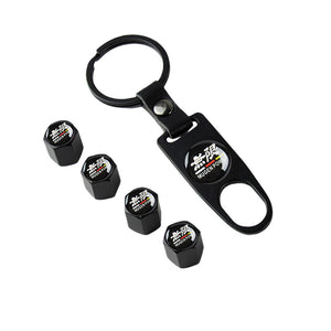 Mugen Universal Car SUV Wheel Tire Valves Dust Stem Air Caps Keychain Emblem Black Set