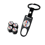 Ford Mustang Set LOGO Emblems with Black Keychain Wheel Tire Valves Air Caps - US SELLER