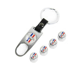Ford Mustang Set LOGO Emblems with Silver Keychain Wheel Tire Valves Air Caps - US SELLER