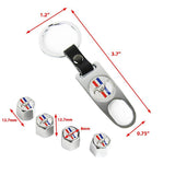 Ford Mustang Set LOGO Emblems with Silver Keychain Wheel Tire Valves Air Caps - US SELLER