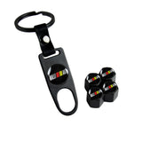 MITSUBISHI Set LOGO Emblems with Black Ralliart Wheel Tire Valves Air Caps Keychain - US SELLER