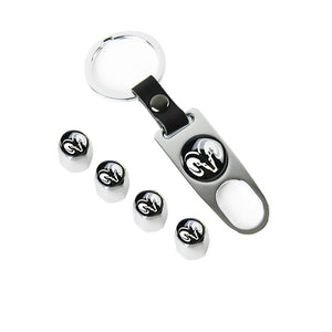 DODGE RAM Silver Car Wheel Tire Valves Dust Stem Air Caps Keychain Emblem KEY FOB Set - US SELLER