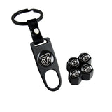 DODGE RAM Car Wheel Tire Valves Dust Stem Air Caps Keychain Emblem KEY FOB Black Set - US SELLER