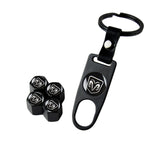 DODGE RAM Car Wheel Tire Valves Dust Stem Air Caps Keychain Emblem KEY FOB Black Set - US SELLER