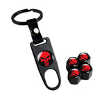 New Punisher Skull Car Wheel Tire Valves Dust Stem Air Caps Keychain Emblem Black Set