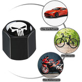 The Punisher Skull Car Wheel Tire Valves Dust Stem Air Caps Keychain Emblem Set
