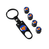 Superman Logo Universal Car SUV Wheel Tire Valves Dust Stem Air Caps Keychain Emblem Black Set