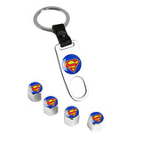 Superman Logo Universal Car SUV Wheel Tire Valves Dust Stem Air Caps Keychain Emblem Silver Set