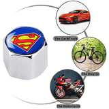 Superman Logo Universal Car SUV Wheel Tire Valves Dust Stem Air Caps Keychain Emblem Silver Set