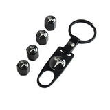 TESLA Set LOGO Emblems with Black Wheel Tire Valves Air Caps Keychain - US SELLER