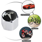 TESLA Set LOGO Emblems with Silver Tire Wheel Valves Air Caps Keychain - US SELLER