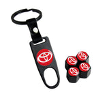 TOYOTA TRD Universal Car SUV Wheel Tire Valves Dust Stem Air Caps Keychain Emblem Black Set