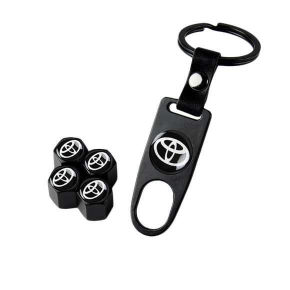 TOYOTA TRD Black Set Universal Car SUV Wheel Tire Valves Dust Stem Air Caps Keychain Emblem