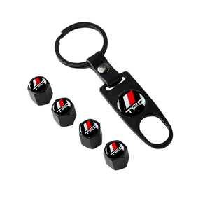TRD TOYOTA Black Set Universal Car SUV Wheel Tire Valves Dust Stem Air Caps Keychain Emblem