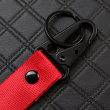 Nissan Set Red Keychain Metal Key Ring with Black Carbon Fiber Look Seat Belt Covers