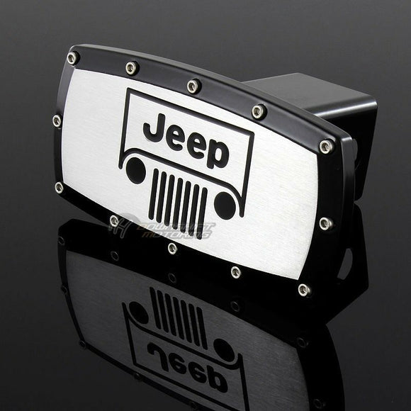 Black JEEP Engraved Billet Grill Hitch Cover Plug Cap For 2