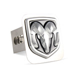 Chrome 3D DODGE RAM Engraved Billet LOGO Stainless Steel Hitch Cover Plug Cap For 2" Trailer Receiver