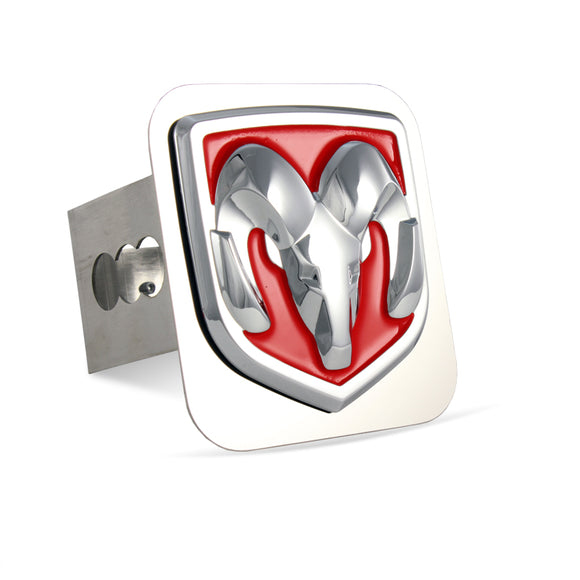 Red 3D DODGE RAM Engraved Billet LOGO Stainless Steel Hitch Cover Plug Cap For 2