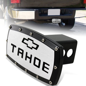 Black CHEVROLET TAHOE CHEVY LOGO Engraved Billet Hitch Cover Plug Cap For 2" Trailer Receiver with ALLEN BOLTS DESIGN