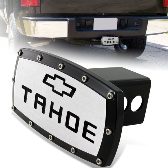 Black CHEVROLET TAHOE CHEVY LOGO Engraved Billet Hitch Cover Plug Cap For 2