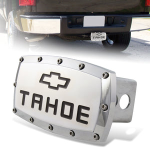 CHEVROLET TAHOE CHEVY LOGO Engraved Billet Hitch Cover Plug Cap For 2" Trailer Receiver with ALLEN BOLTS DESIGN